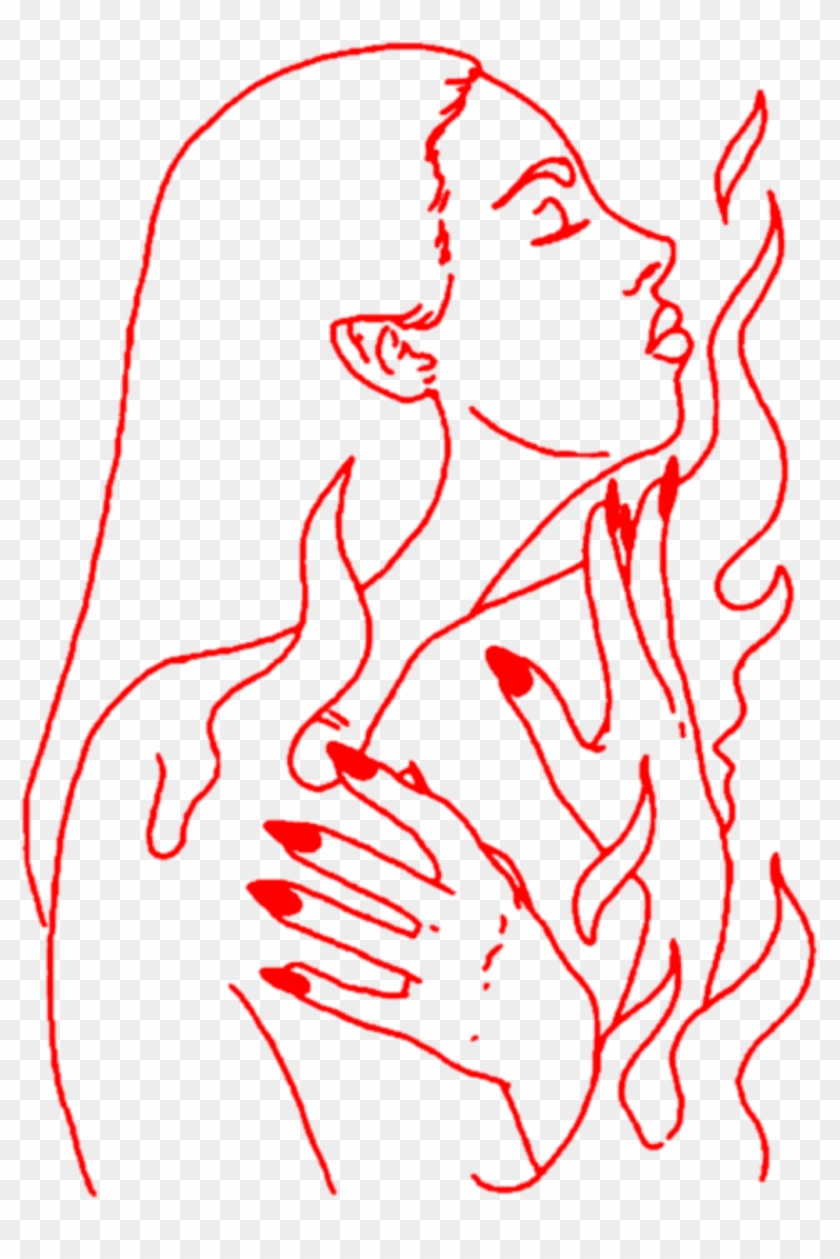 Aesthetic Art Girl Woman Lineart Outline Red Hand Hands - Transparent Aesthetic Line Art Png Clipart