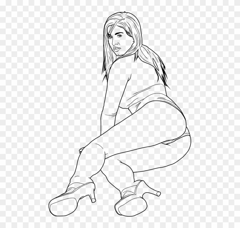 Woman Outline Underwear Drawing Sexy High Heels - Sexy Women Outline Drawing Clipart