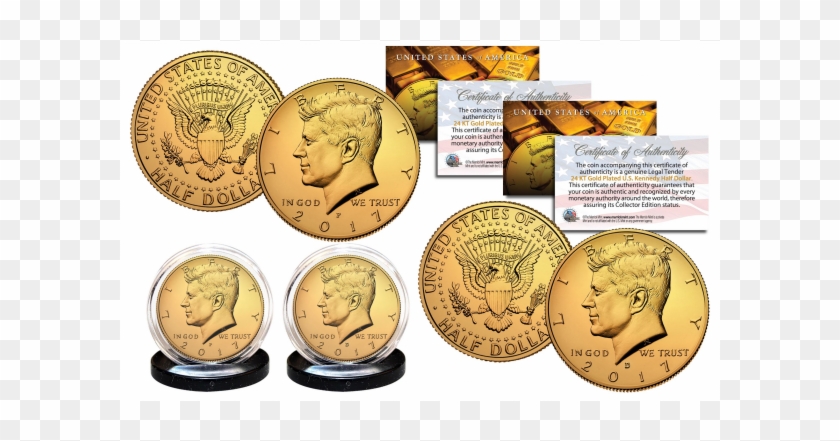 24k Gold Plated 2017 Jfk Kennedy Half Dollar U - 24k Gold Half Dollar Clipart #3976958