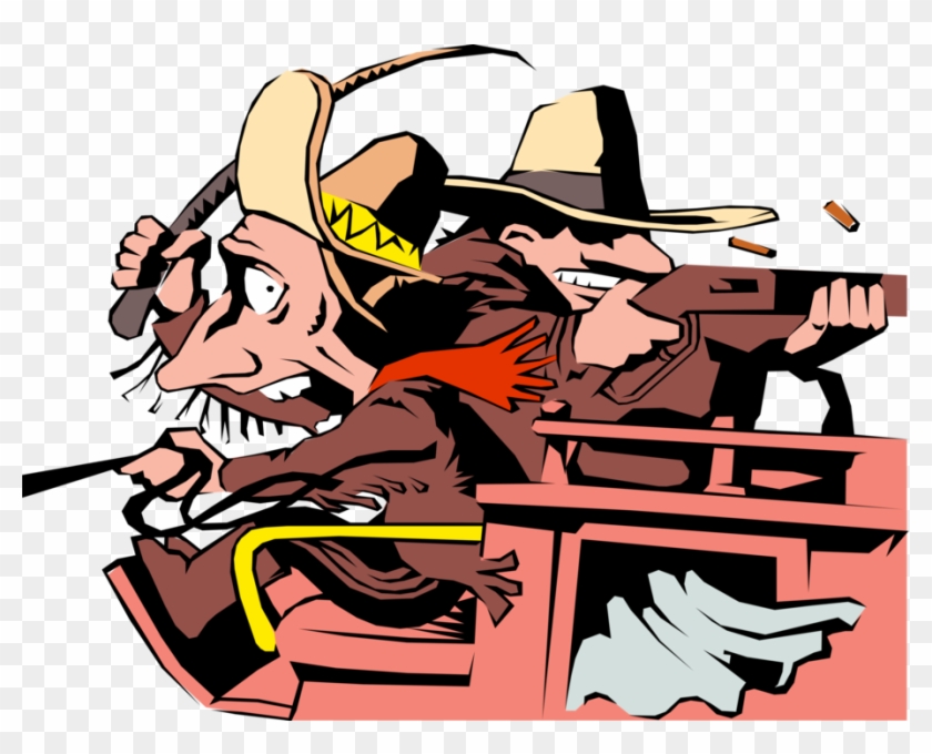 Vector Illustration Of Old West Stagecoach Motorist - Cartoon Clipart