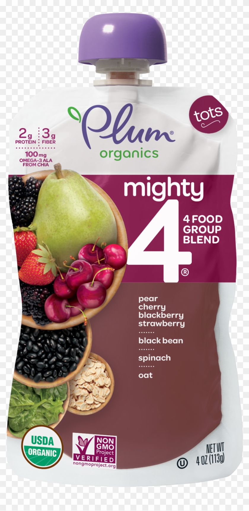 Cherry•strawberry, Black Bean, Spinach, Oat - Plum Organics Mighty 4 Clipart