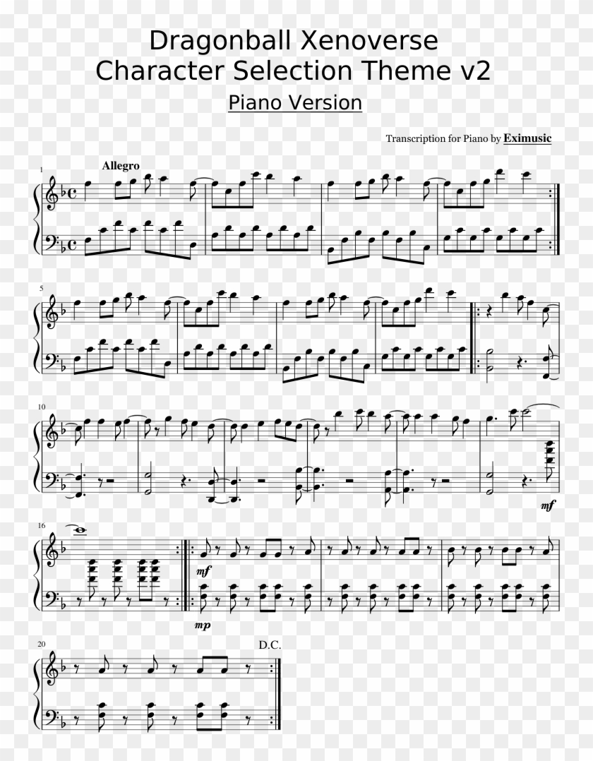 Dragonball Xenoverse Character Selection Theme V2 Sheet - Final Fantasy Sheet Music Clipart