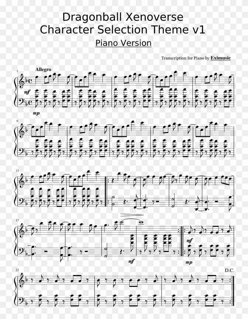 Dragonball Xenoverse Character Selection Theme V1 Sheet - Dragon Ball Piano Theme Clipart #3979832