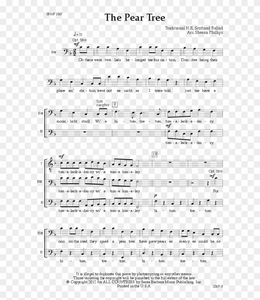 Click To Expand The Pear Tree Thumbnail - Sheet Music Clipart #3982227