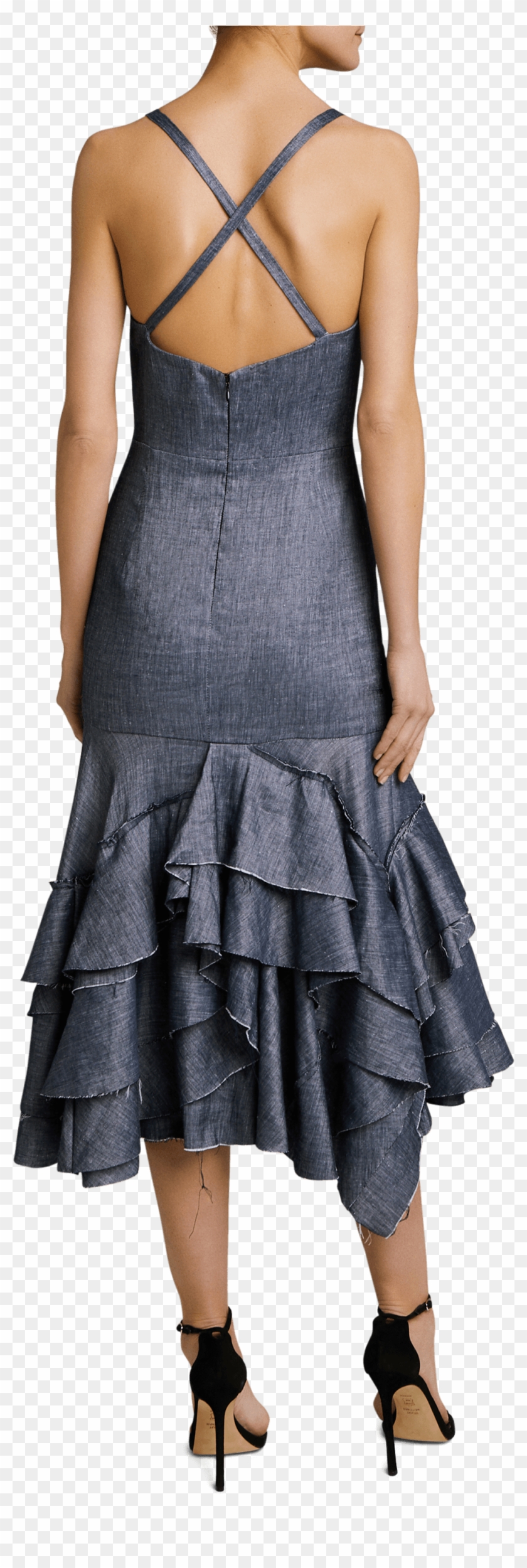 Stretch Denim Apron Ruffle Dress Milly - Cocktail Dress Clipart