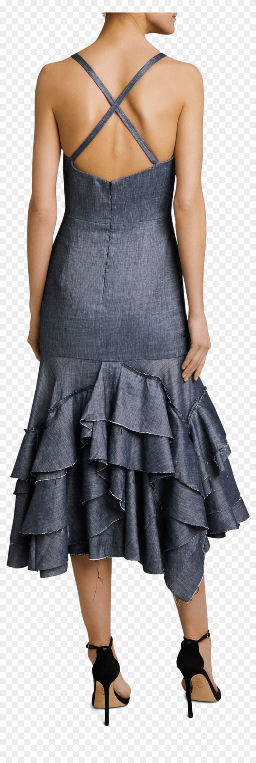 Stretch Denim Apron Ruffle Dress Milly - Cocktail Dress Clipart #3986502