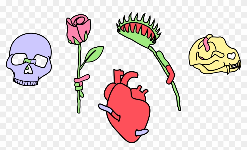 A Drawing Of A Skull, A Rose, A Heart, A Venus Fly Clipart #3996690