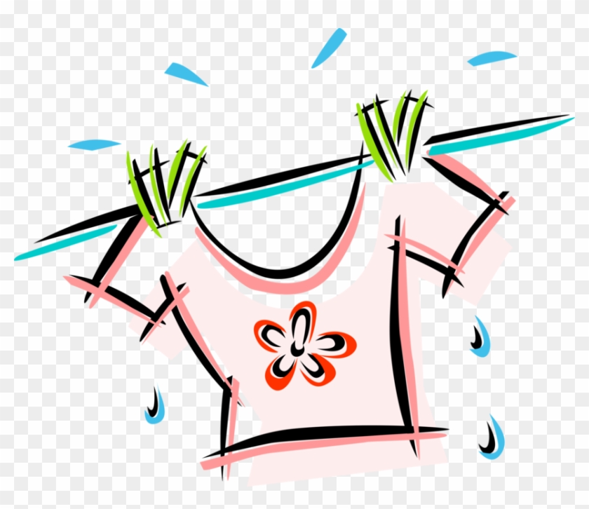 Vector Illustration Of Laundry Hanging On Clothesline Clipart