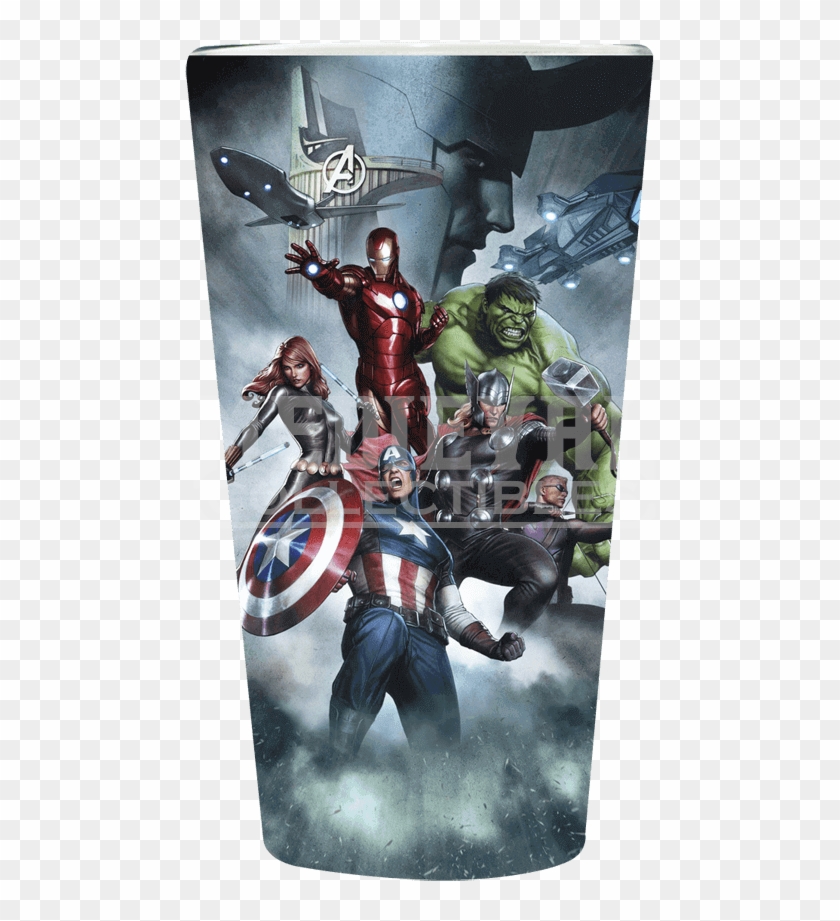 Avengers With Loki Pint Glass - Avengers Assemble Artwork With Thor Hulk Iron Man Capitan Clipart
