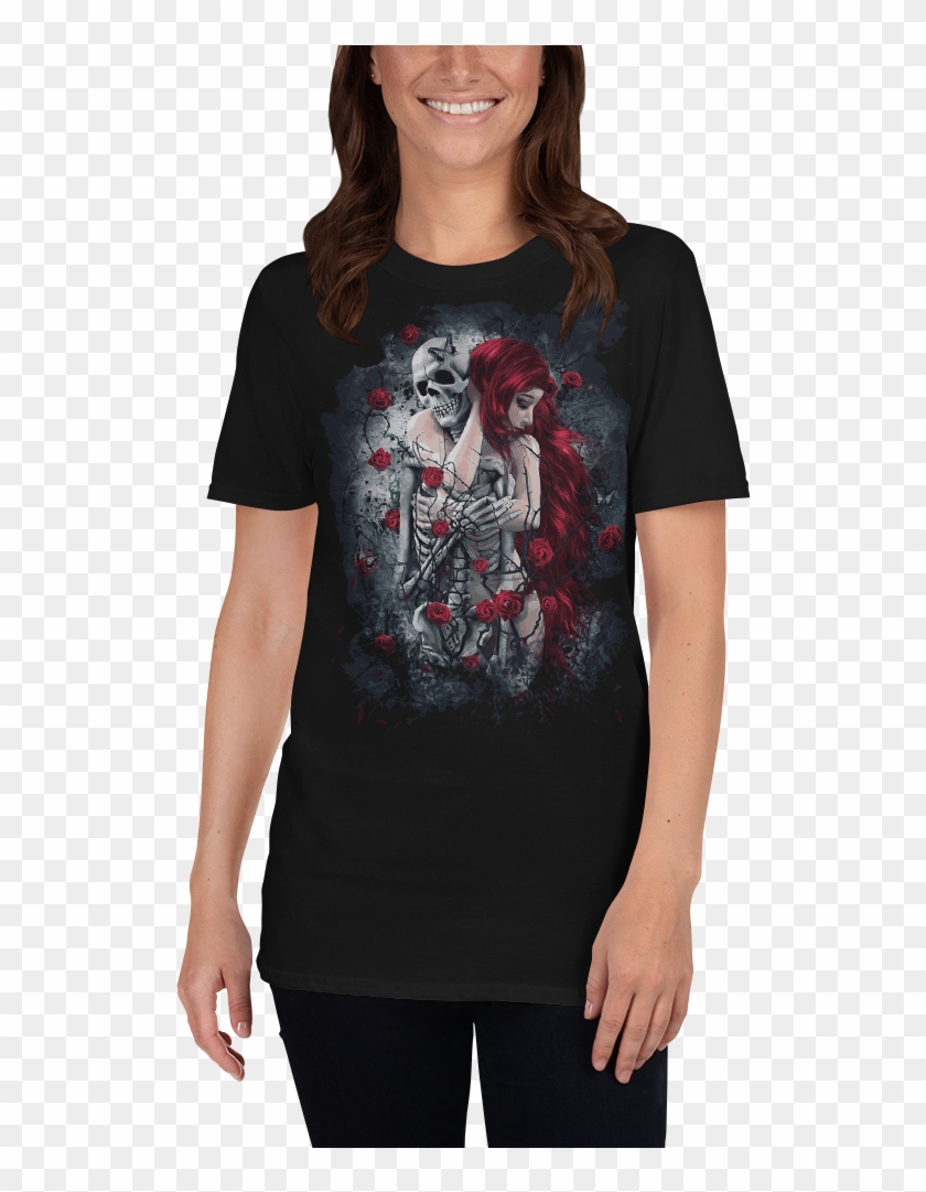 Gothic Women And Skeleton Skull T Shirt - T-shirt Clipart #3999824