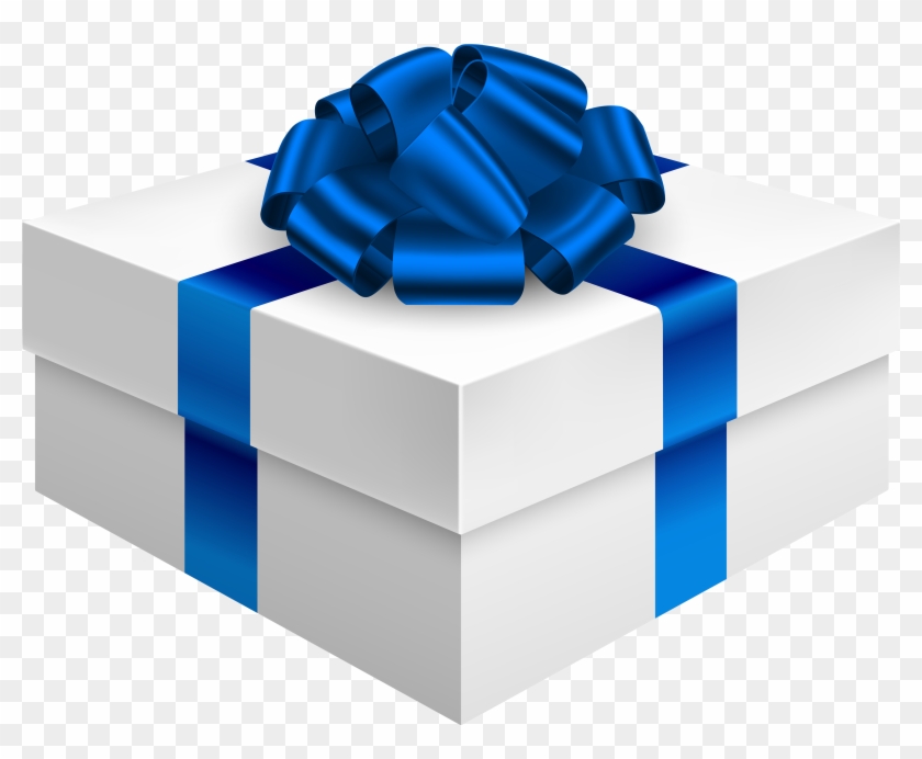 Gift Box With Dark Blue Bow Png Clipart - White Gift Box Png Transparent Png #41391