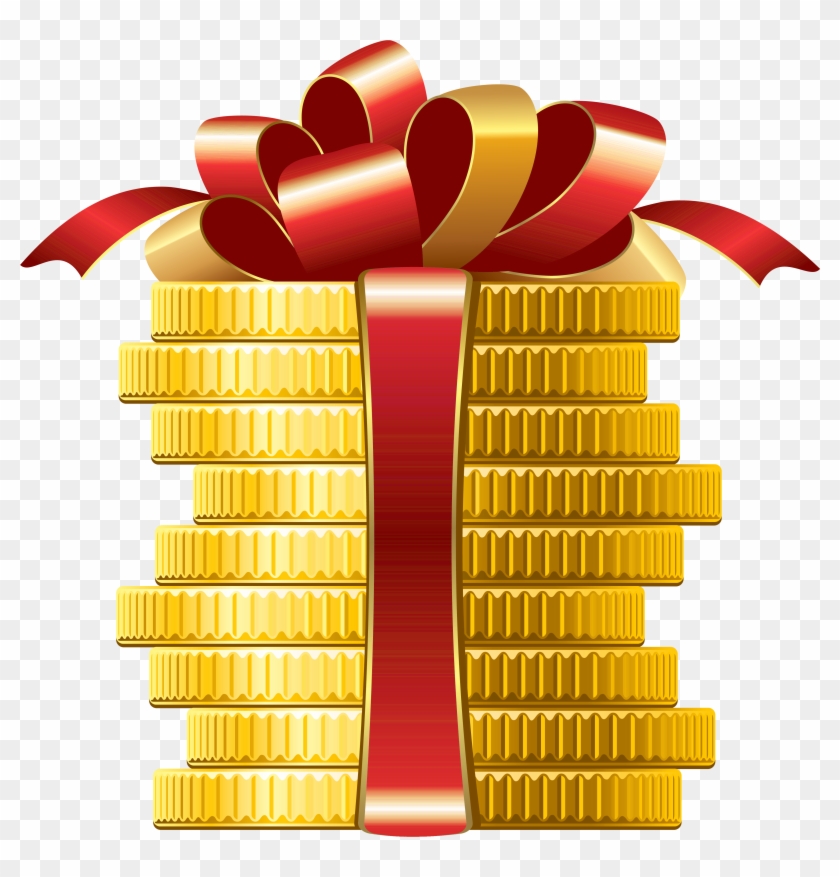 Coins With Red Bow Png Clipart - Gold Coins Png File Transparent Png #41583
