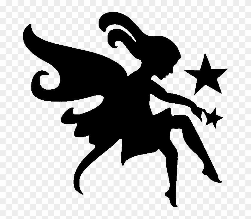 Cool Silhouette Fairy With Stars Tattoo Stencil - Fairy Stencil Clipart