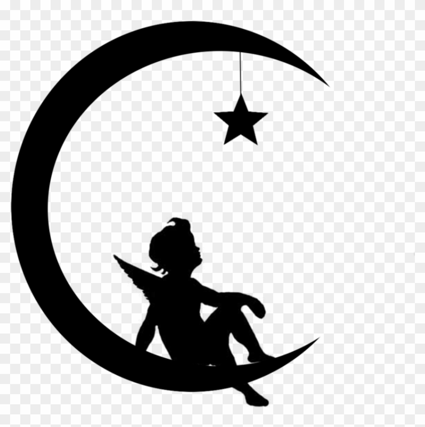 Girl Moon Silhouette Clipart - Baby Boy Nursery Stickers - Png Download