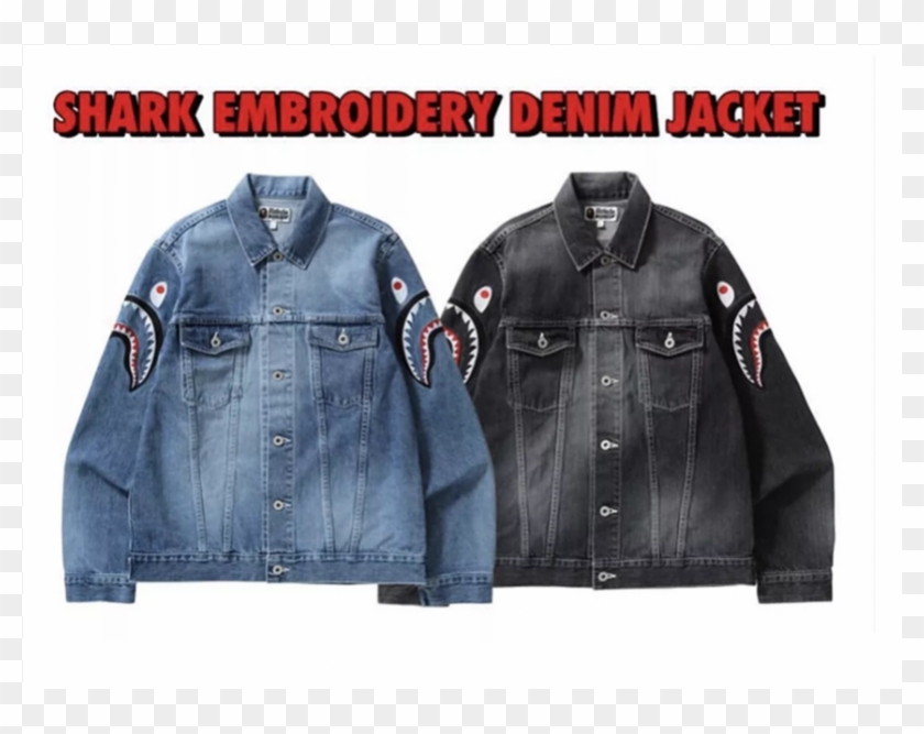 Bape Shark Embroidery Denim Jacket - Bape Jeans Jacket Clipart #49955