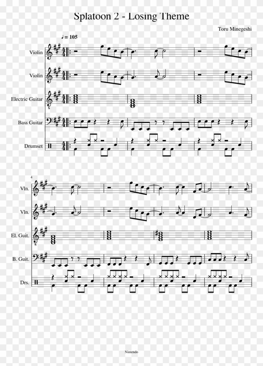 Splatoon 2 Losing Theme - Bitch Lasagna Sheet Music Clipart