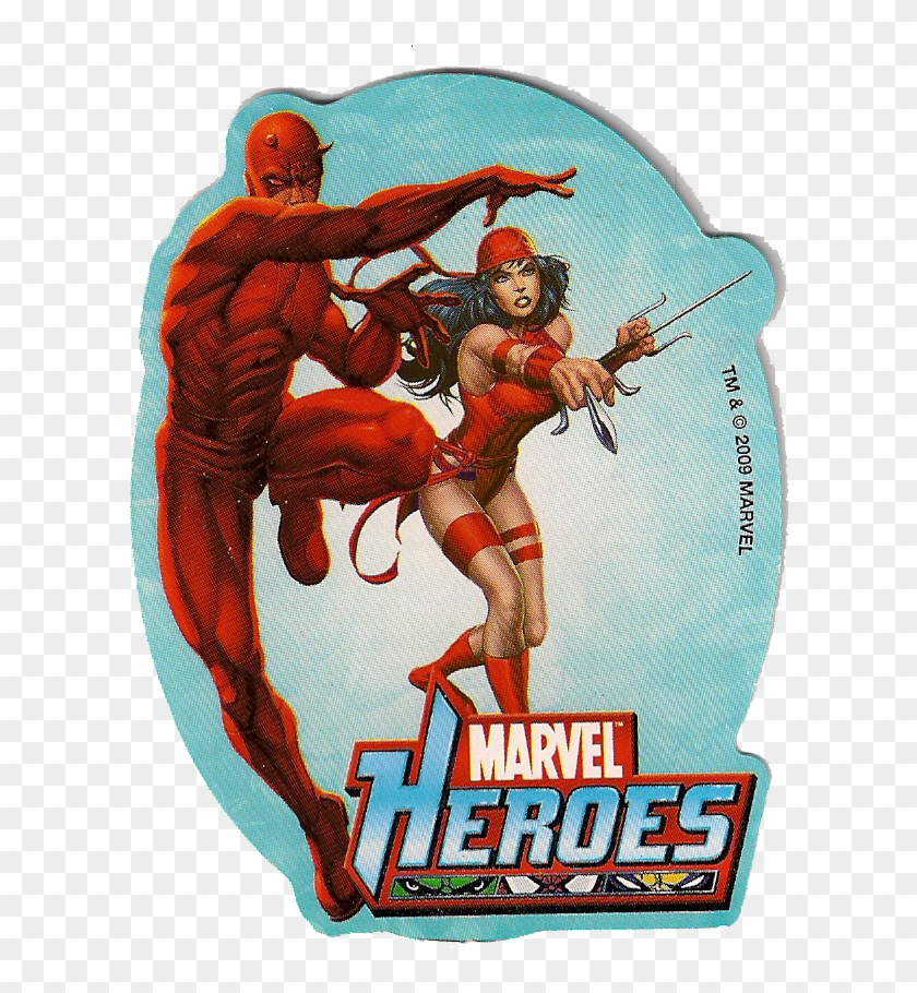 Oval Sticker With Marvel Heroes Daredevil And Elektra - Daredevil Marvel Heroes Sticker Clipart #401512