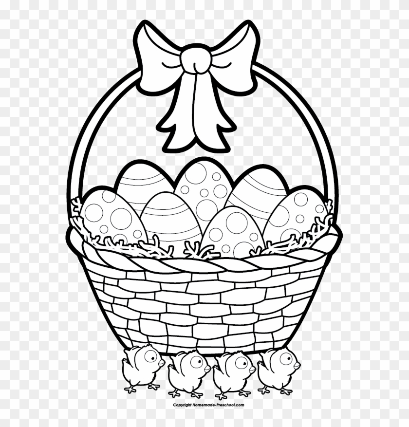 Apple Basket Clipart - Black And White Easter Basket - Png Download #403399