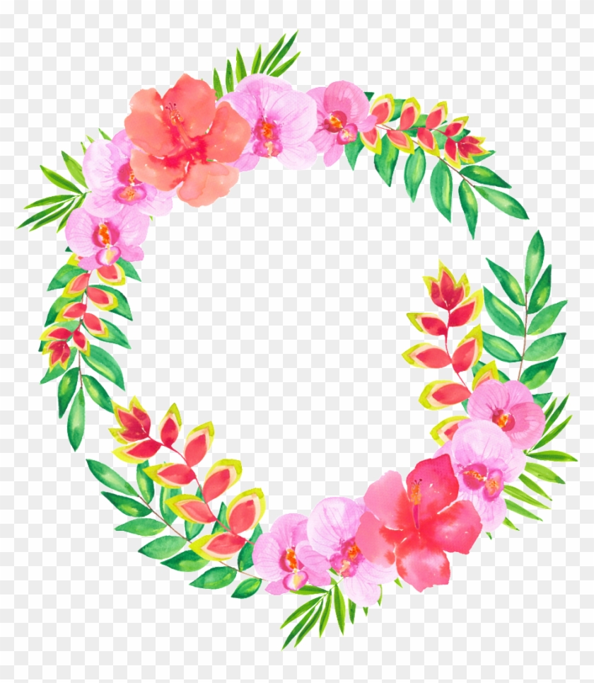 Bright Pink Flowers Hand Painted Garland Decorative - Watercolor Painting Clipart #403555