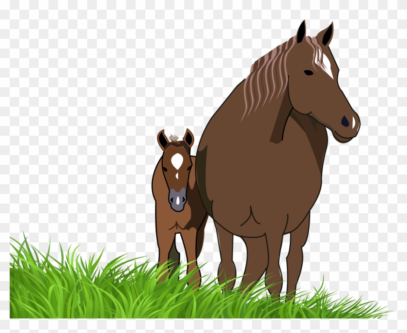 Art Jument Et Son Poulain Movie Clipart Free Race Horse - Horse With Foal Cartoon - Png Download