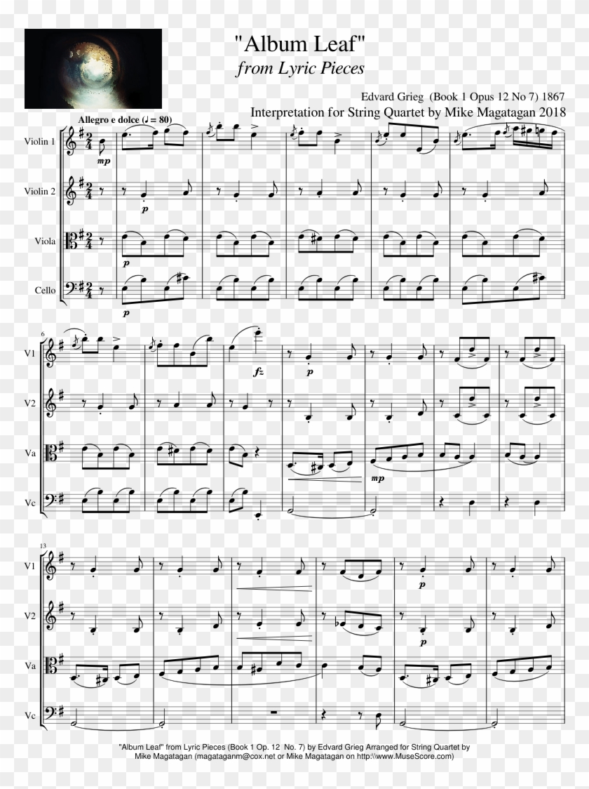 "album Leaf" From Lyric Pieces For String Quartet Piano - Iron Maiden Hallowed Be Thy Name Piano Sheet Music Clipart