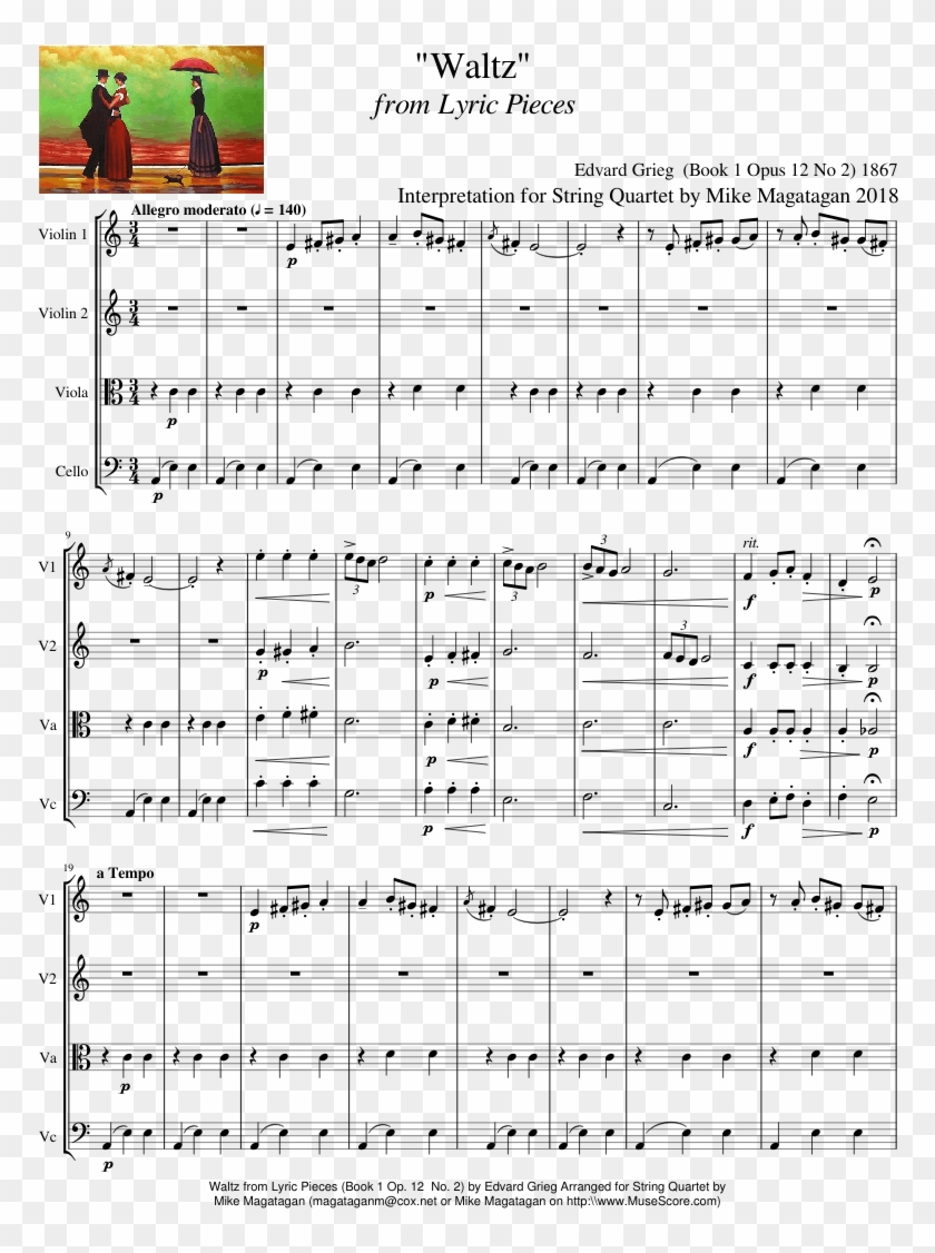 Waltz From Lyric Pieces For String Quartet - Mama And Papas California Dreamin 2 Singstimme Clipart