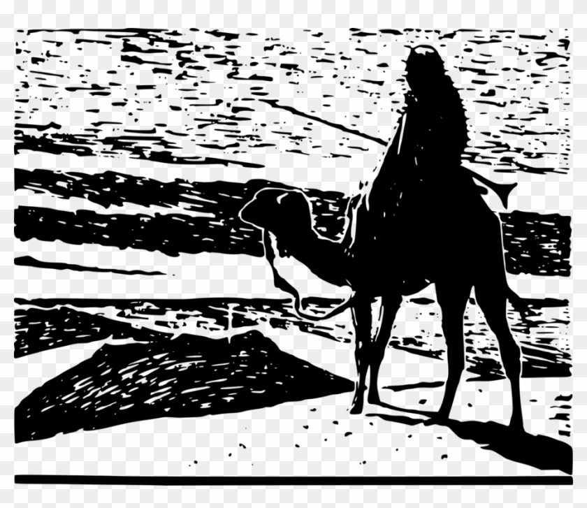 Dune Arabian Sands Dromedary Desert - Sand Dune With Camel Clipart Black And White - Png Download