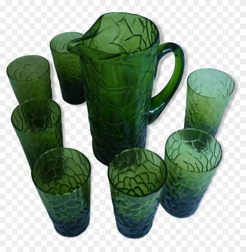Service A Lemonade Pitcher And 8 Glasses Green Glass - Mug Clipart #4008685