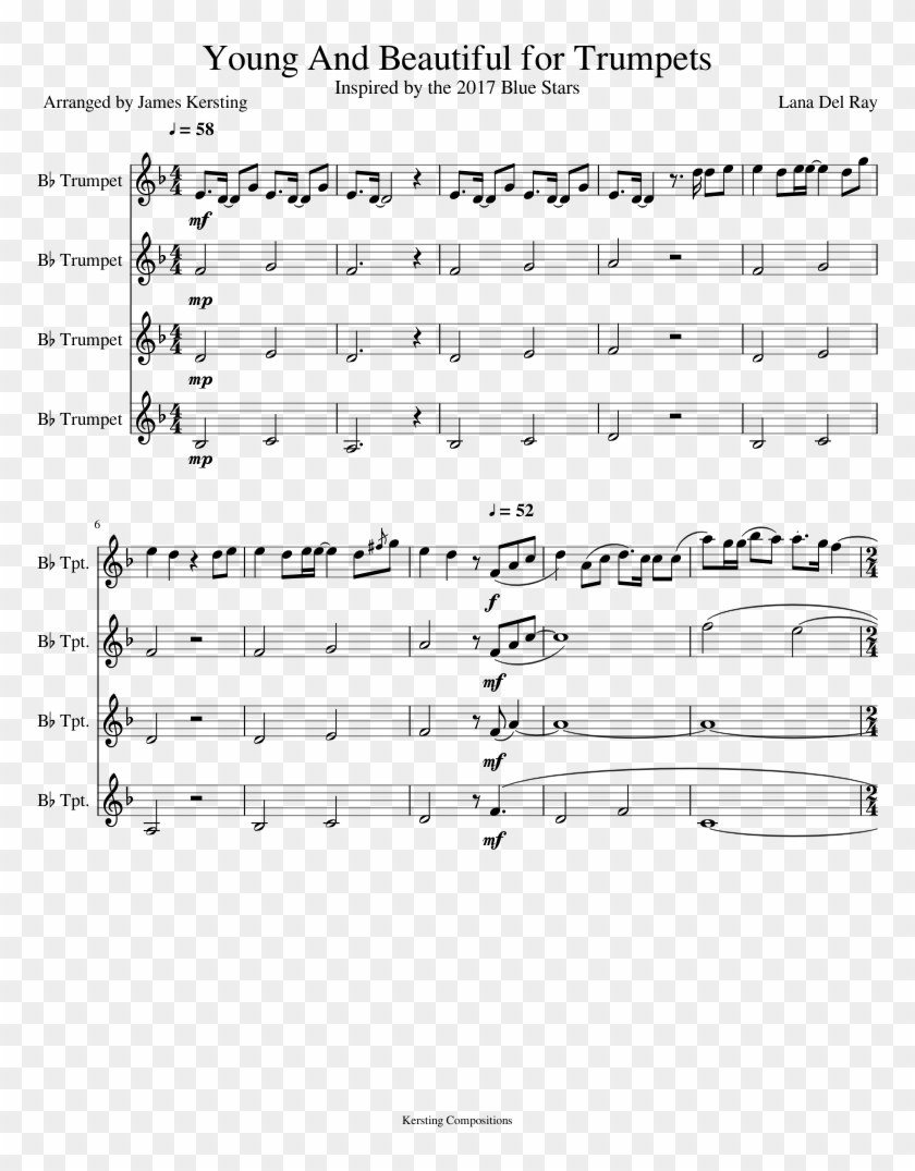 Young And Beautiful For Trumpets Sheet Music For Trumpet - Willy Wonka Pure Imagination Trumpet Sheet Music Clipart