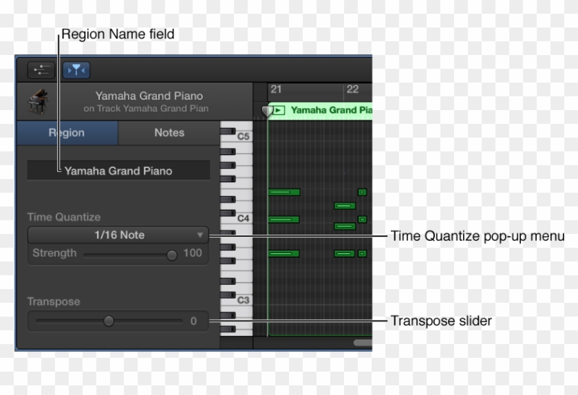 Piano Roll Editor Inspector In Region Mode, Showing - ガレージ バンド キャッチ ボタン Clipart #4011329
