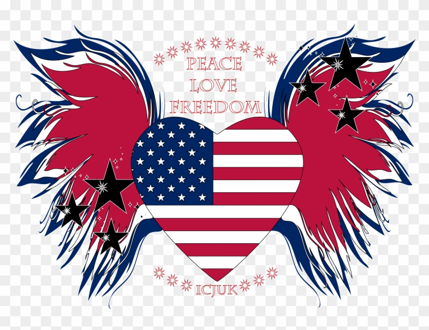 Usa Peace Love Freedom Design By Icjuk - Usa Heart Png Clipart #4012550