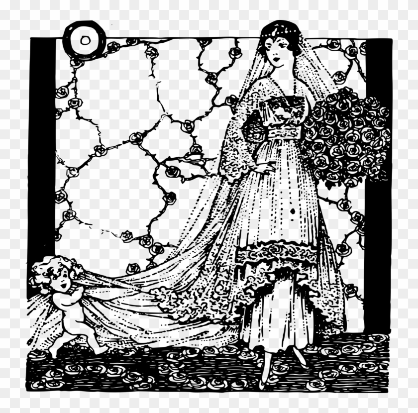 Wedding Dress Visual Arts Bride Black And White - Illustration Clipart #4013494
