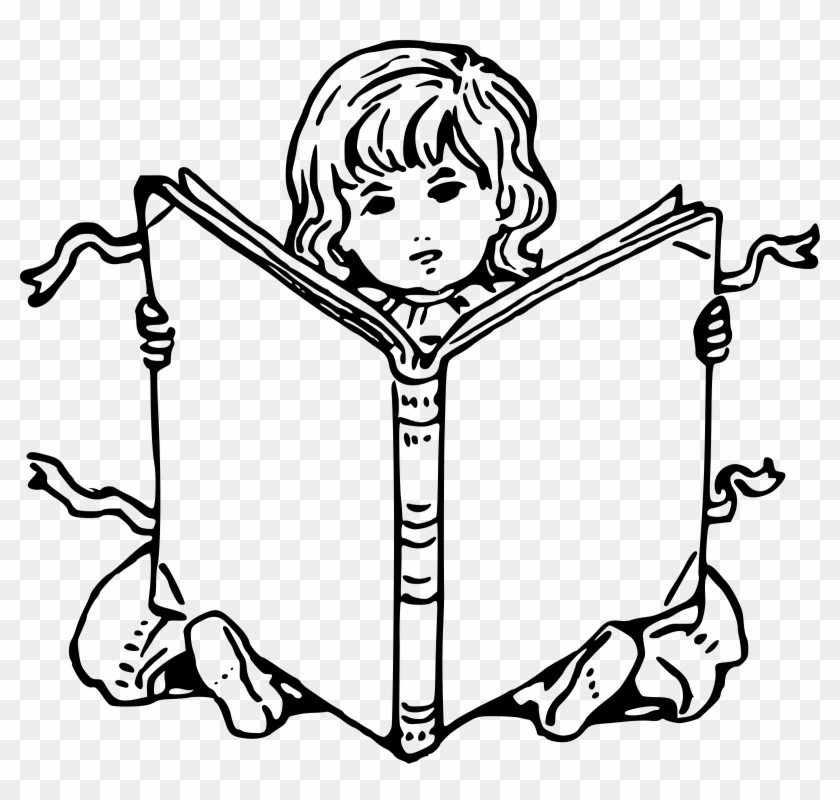 This Free Icons Png Design Of Child With Book 2 - Child Reading Book Black And White Clipart