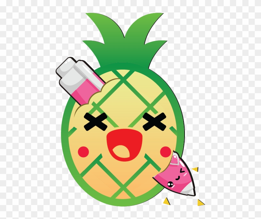 Kawaii Fruits And Pens Messages Sticker-1 - Pineapple Clipart #4016788