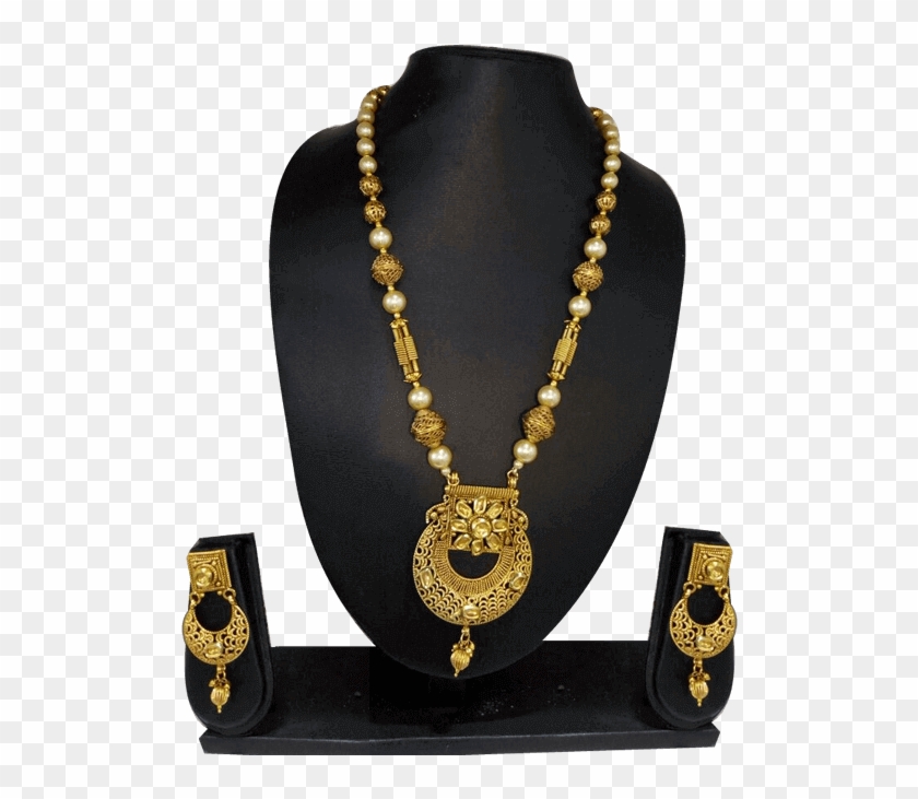 Red Gold Pearl Long Chain With Square And Chand Shaped - Necklace Clipart