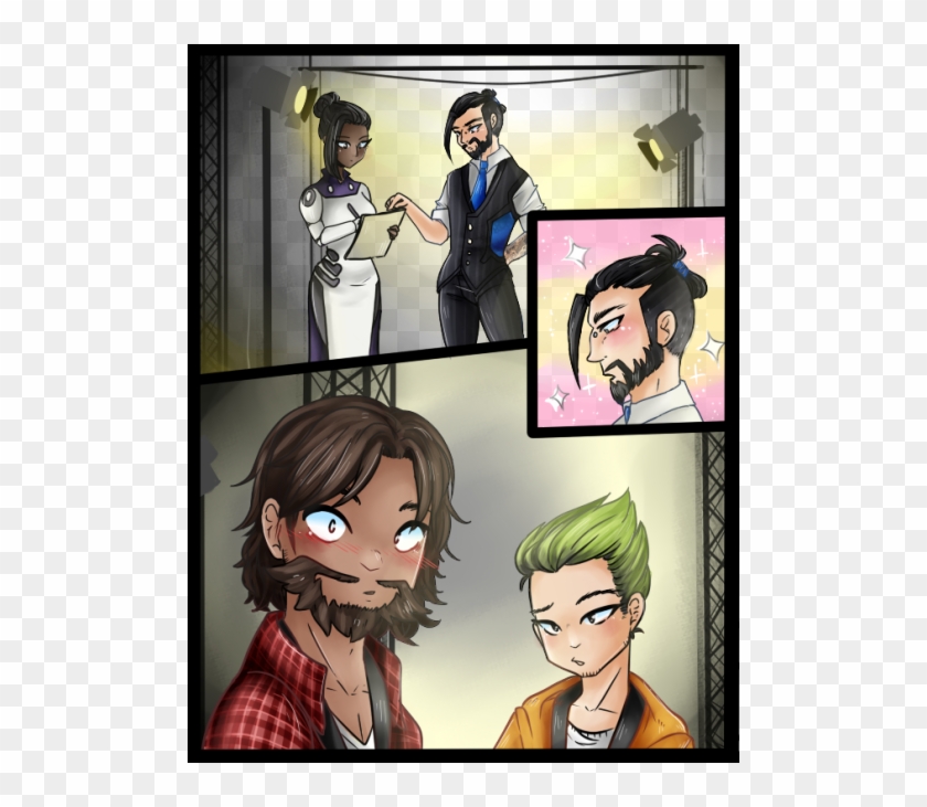 The Newcomer Stood Next To Genji, Who Was Gesturing - Cartoon Clipart