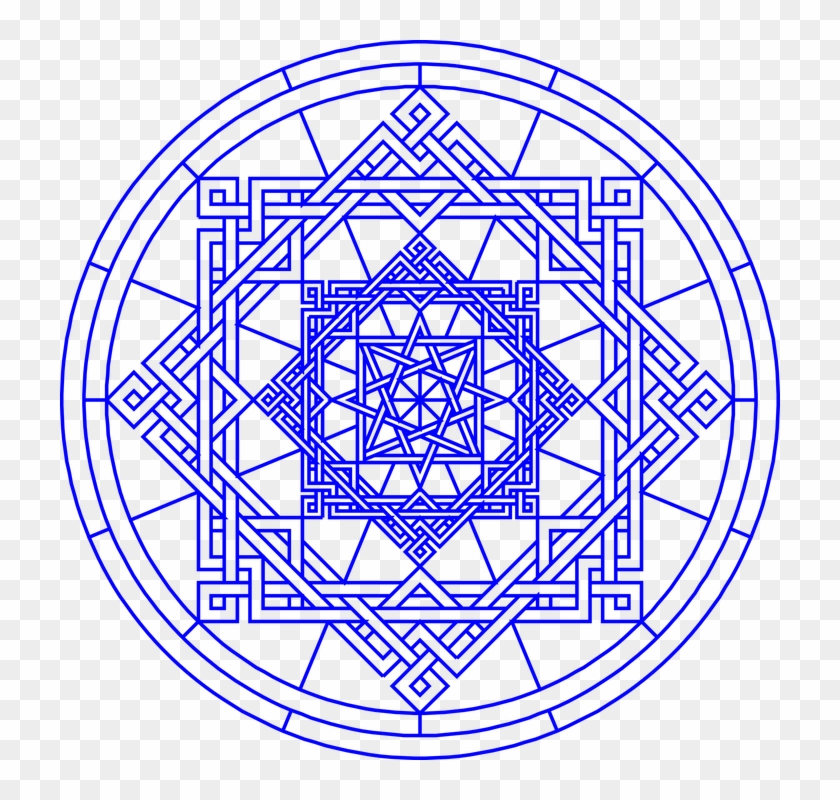 Pattern Ornament Geometry Islamic Circle Blue - Stained Glass Outline Clipart