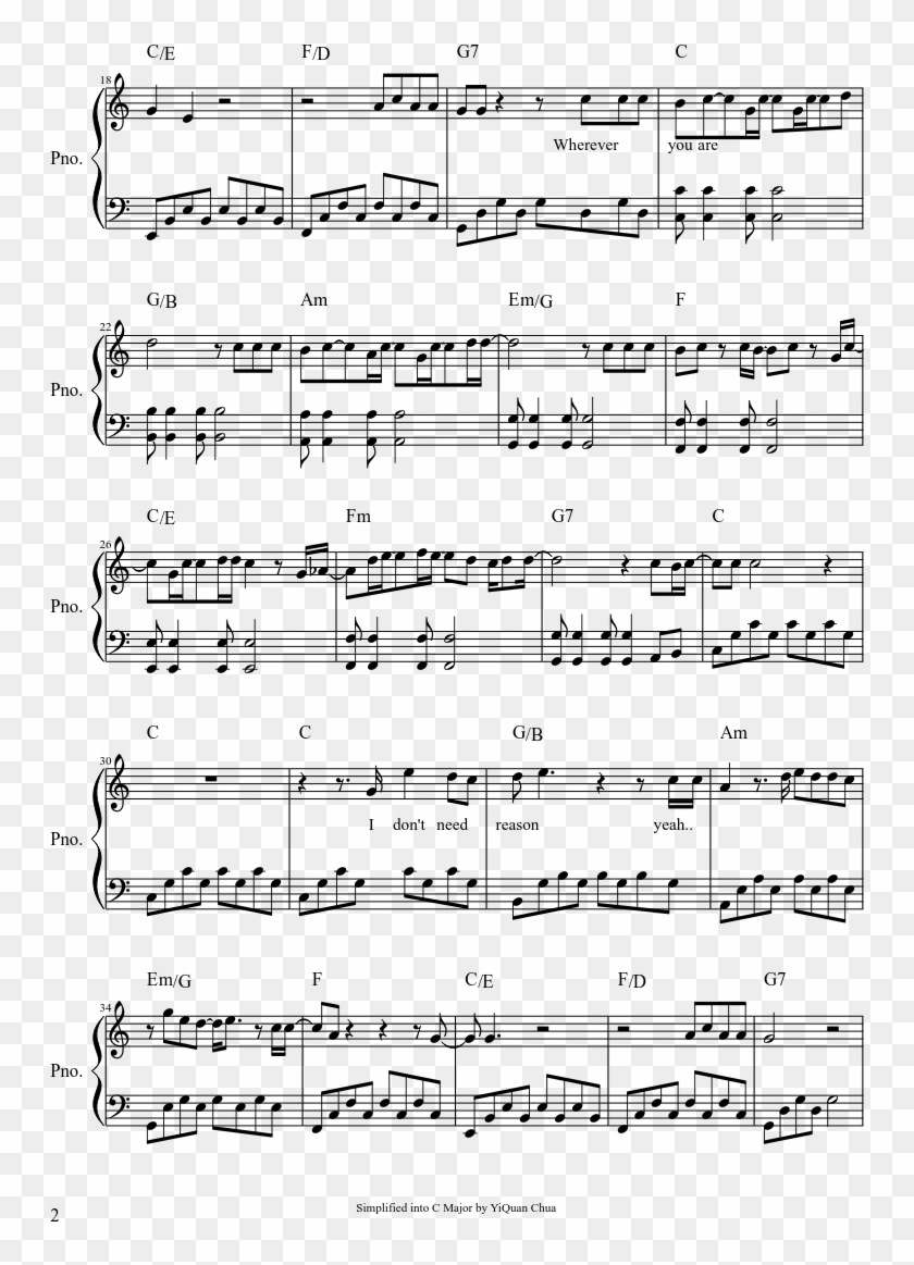 Wherever You Are Sheet Music Composed By One Ok Rock - Non Più Andrai Farfallone Amoroso Spartito Clipart