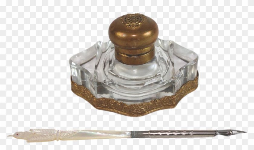 Antique French Cut Glass & Ormolu Inkwell With Mop - Bronze Sculpture Clipart