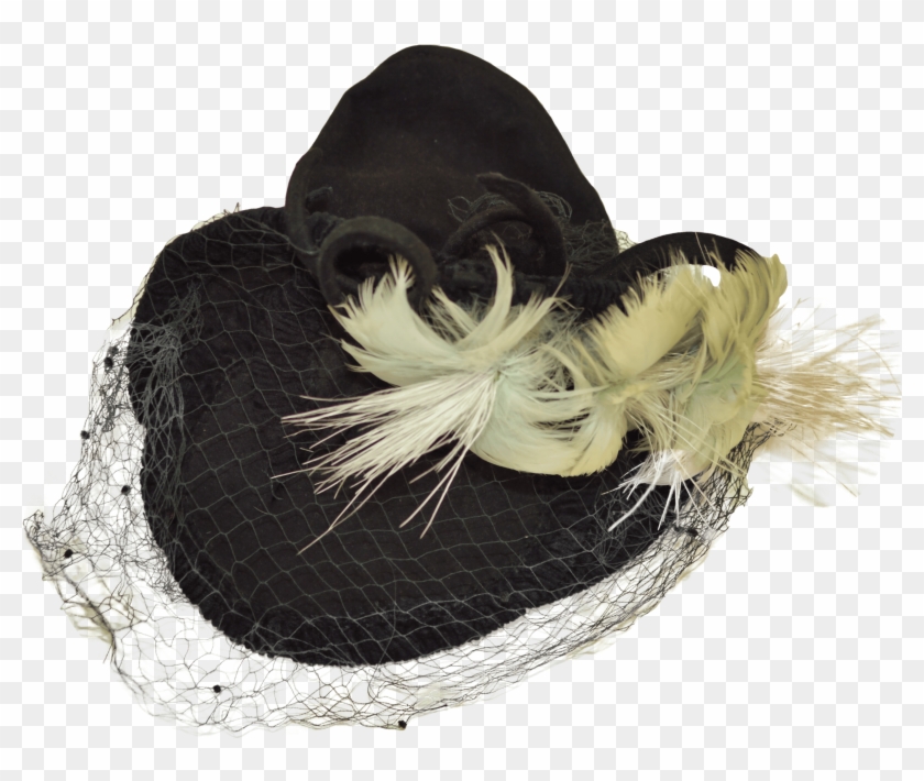 30's/40's Black Birdcage Hat With Feather Detailing - Costume Hat Clipart