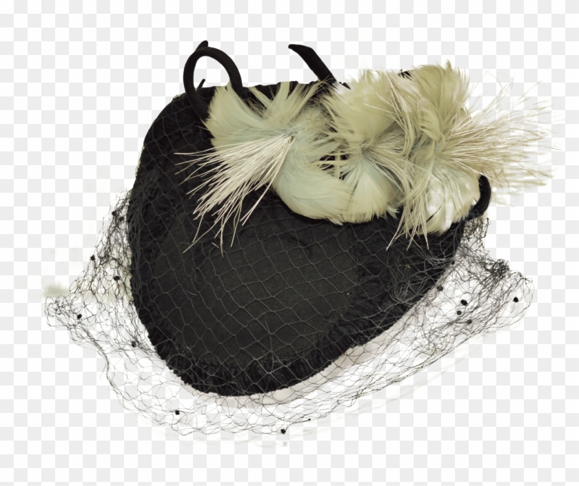 30's/40's Black Birdcage Hat With Feather Detailing - Headpiece Clipart #4029851