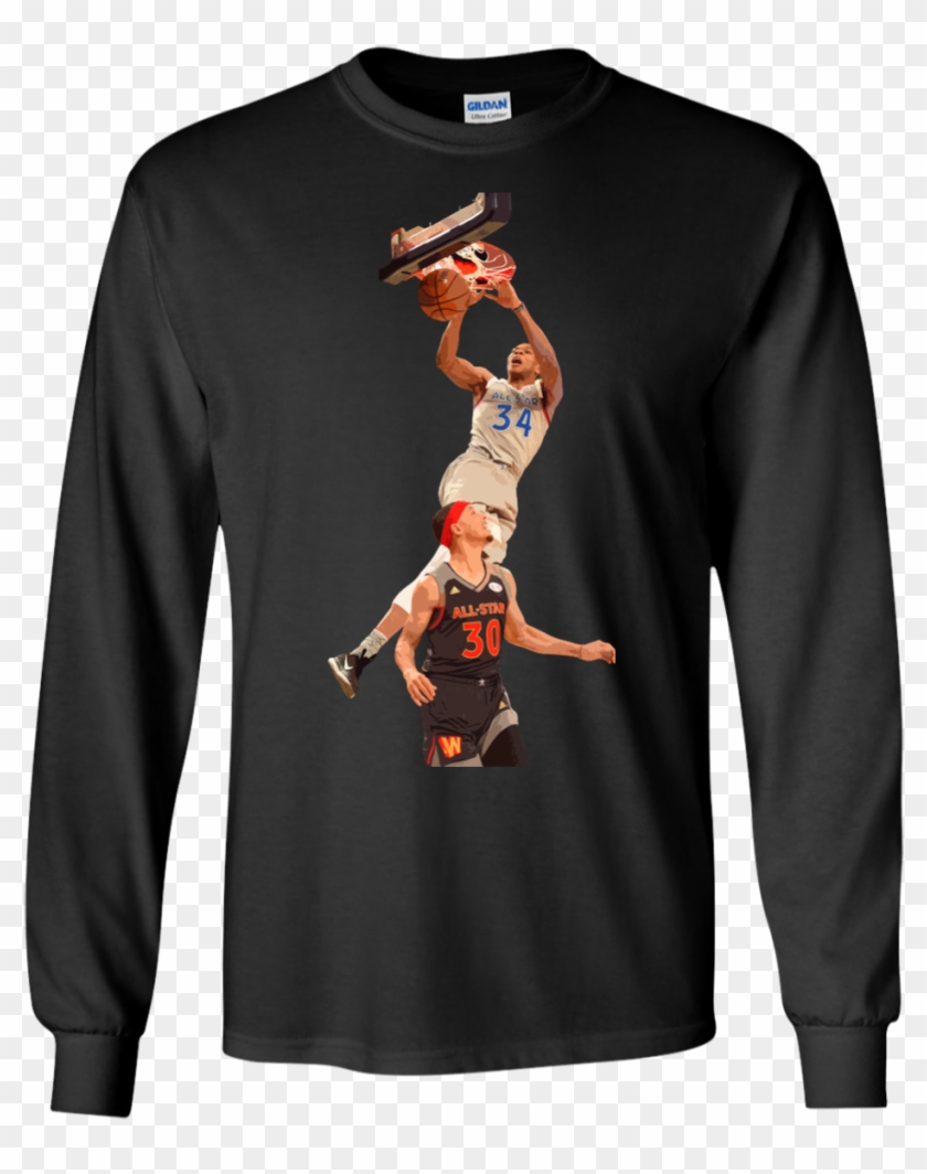 Image 559px Giannis Dunk On Steph Curry In The All - T-shirt Clipart #4030096