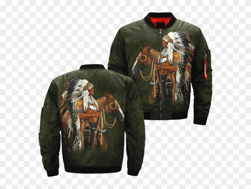 Com Native American Art Horseman Over Print Bomber - Jacket Clipart #4031592