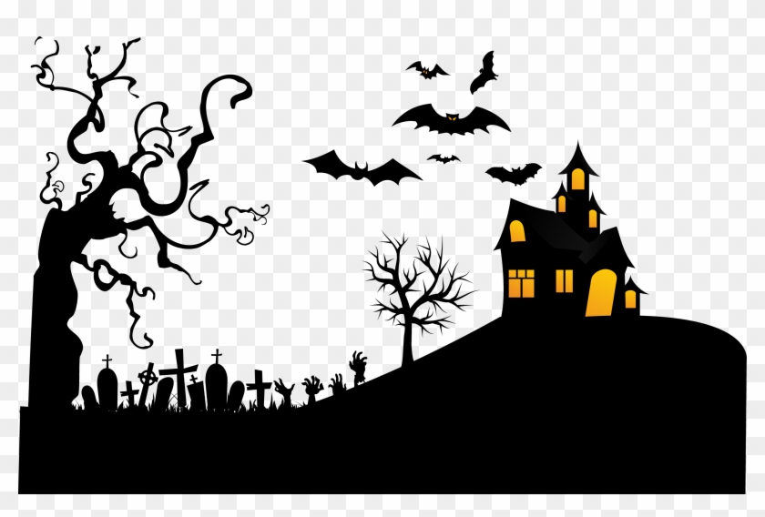 Haunted Night Tomb Bat Withered Transprent Png - Village Wall Stickers Clipart #4038327