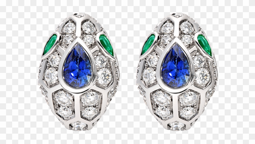 The Bulgari 18 Kt White Gold Earrings Set With A Blue - Emerald Clipart