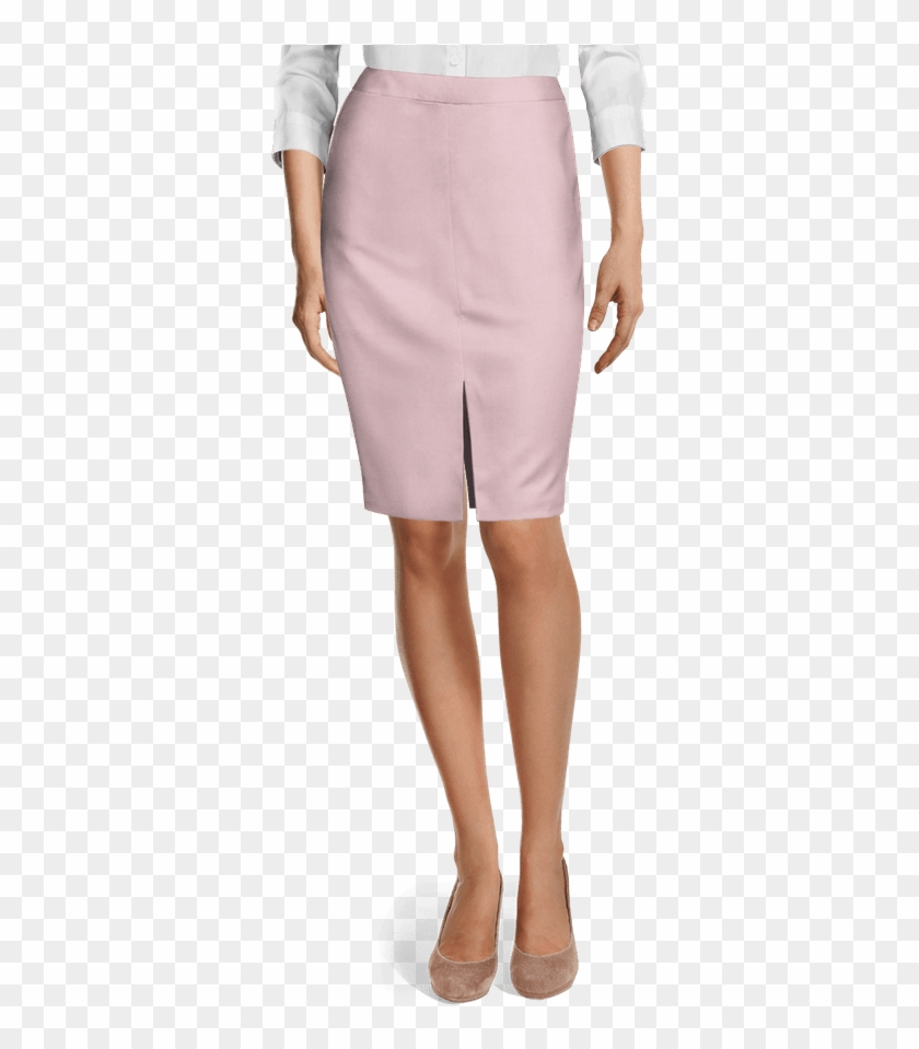 Pink Linen Cotton Pencil Skirt With Front Vent View - Brown Tweed Pants Clipart #4051170