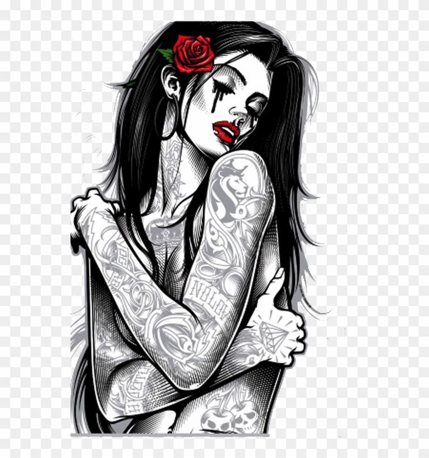 Tattoo Style Woman Art Chicano T Shirt Gothic - Og Abel Clipart #4051943