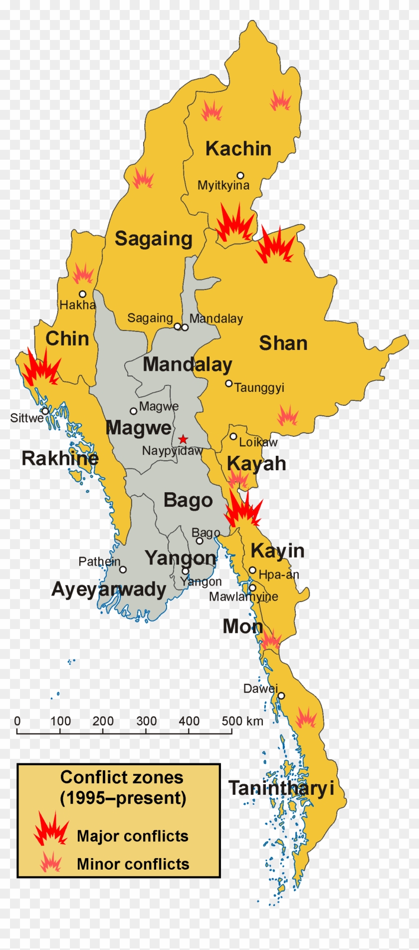 Internal Conflict In Myanmar - Myanmar Map Png Clipart #4052770