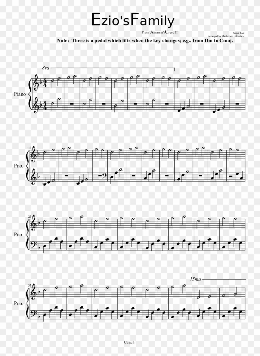 Ezio'sfamily Sheet Music Composed By Jesper Kyd Arranged - O Canada Sheet Music Piano Clipart