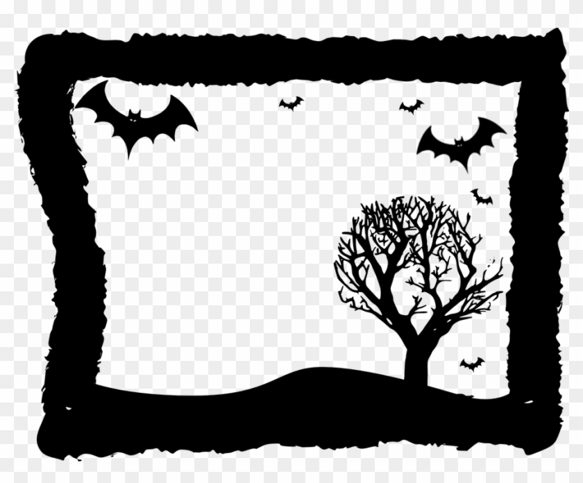 Bats, Vamps, Vampires, Dracula, Halloween, Landscape - Black Halloween Frame Png Clipart #4055993